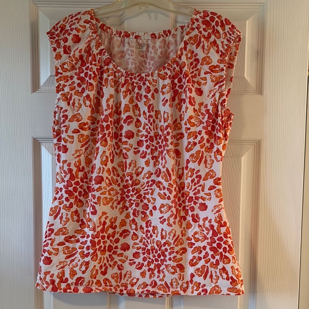 LOFT White and Red Top